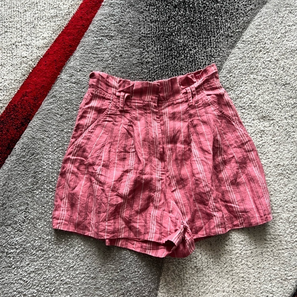 Rebecca Taylor Pink Striped Linen Paperbag Shorts